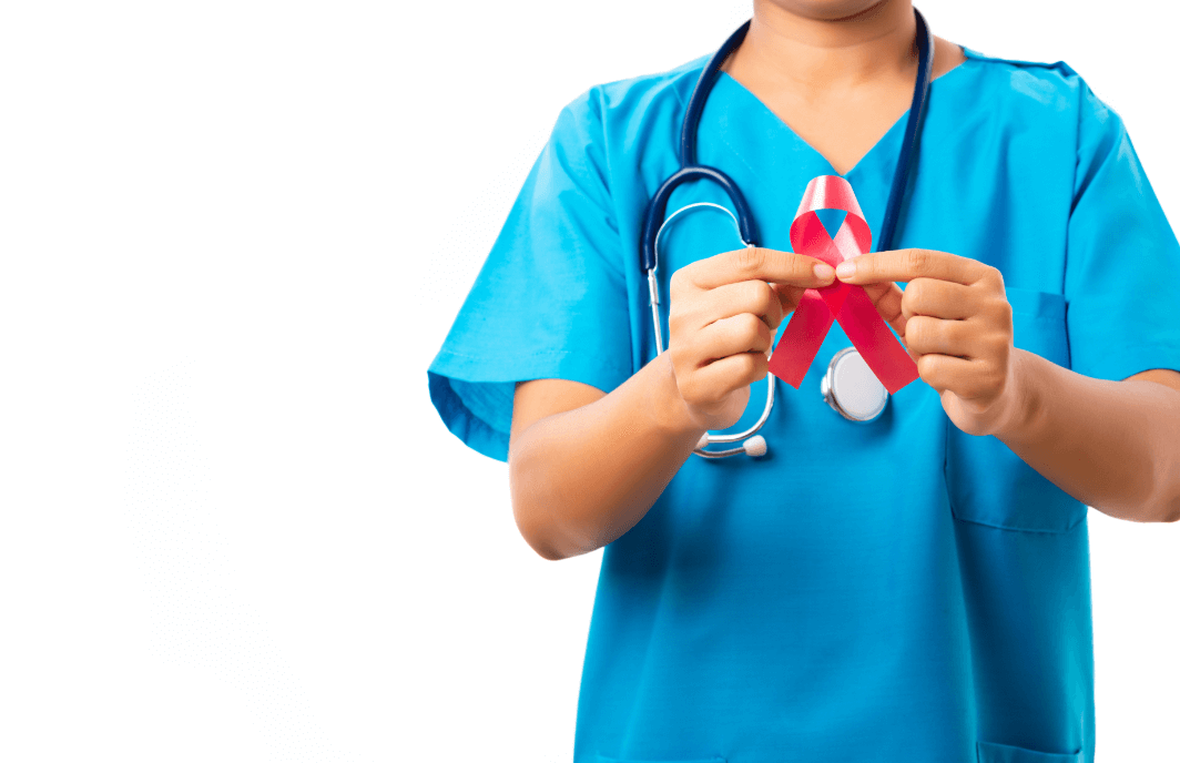 Imagem de médica com laço da campanha contra a AIDS